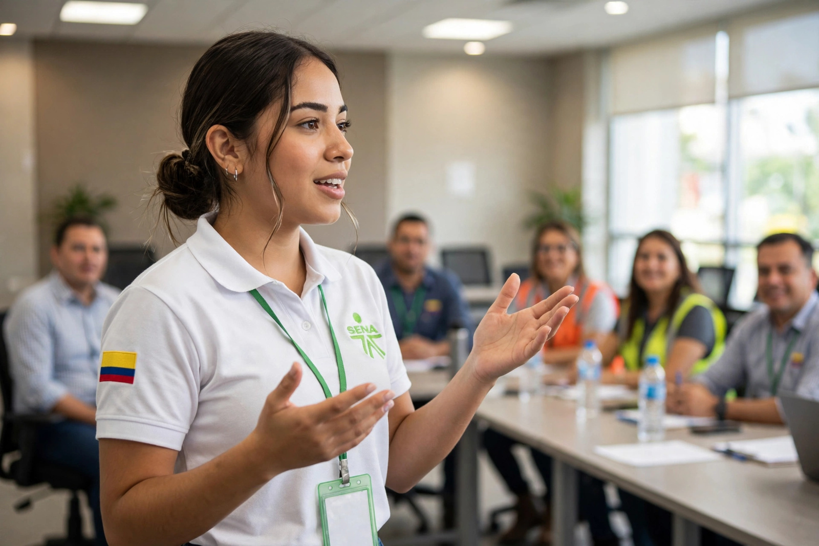 Instructora del SENA dando una capacitación de seguridad y salud en el trabajo
