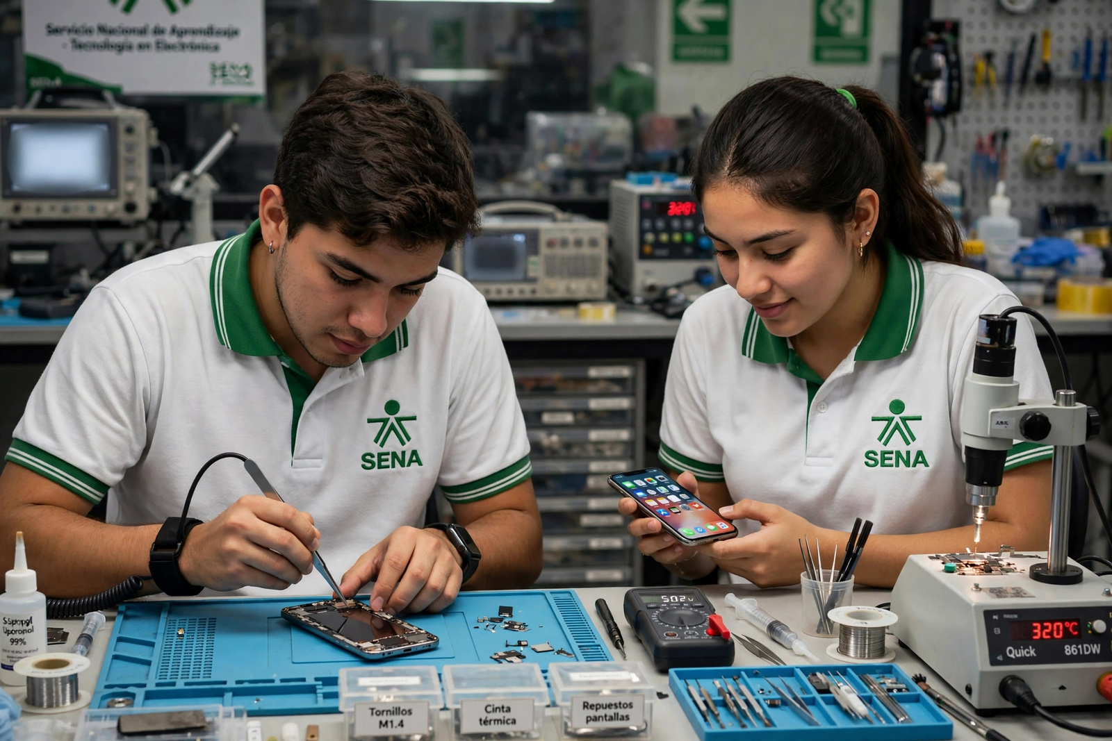 Aprendiz trabajando con equipos electrónicos en un laboratorio de tecnología