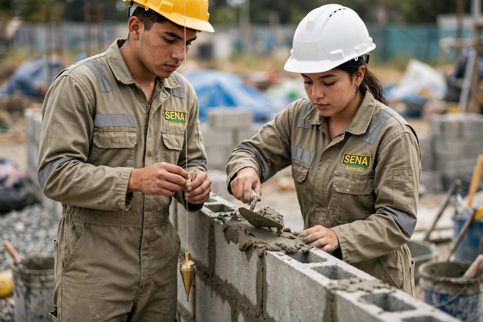 Obrera trabajando en una estructura durante una jornada de construcción