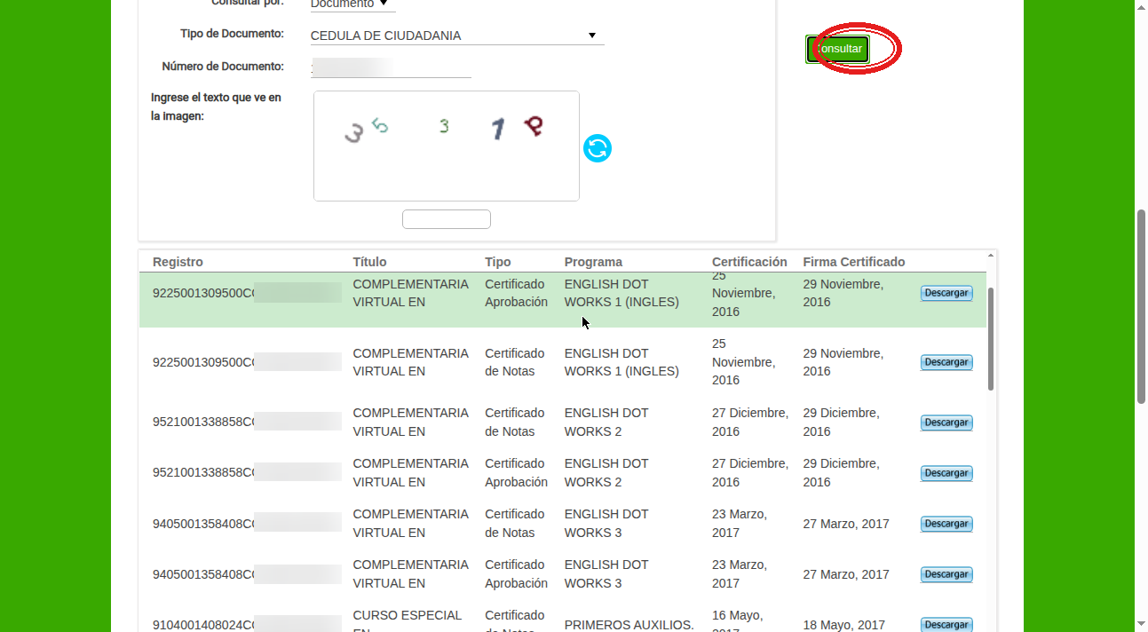Paso 3: Consulta de certificados en el portal SENA