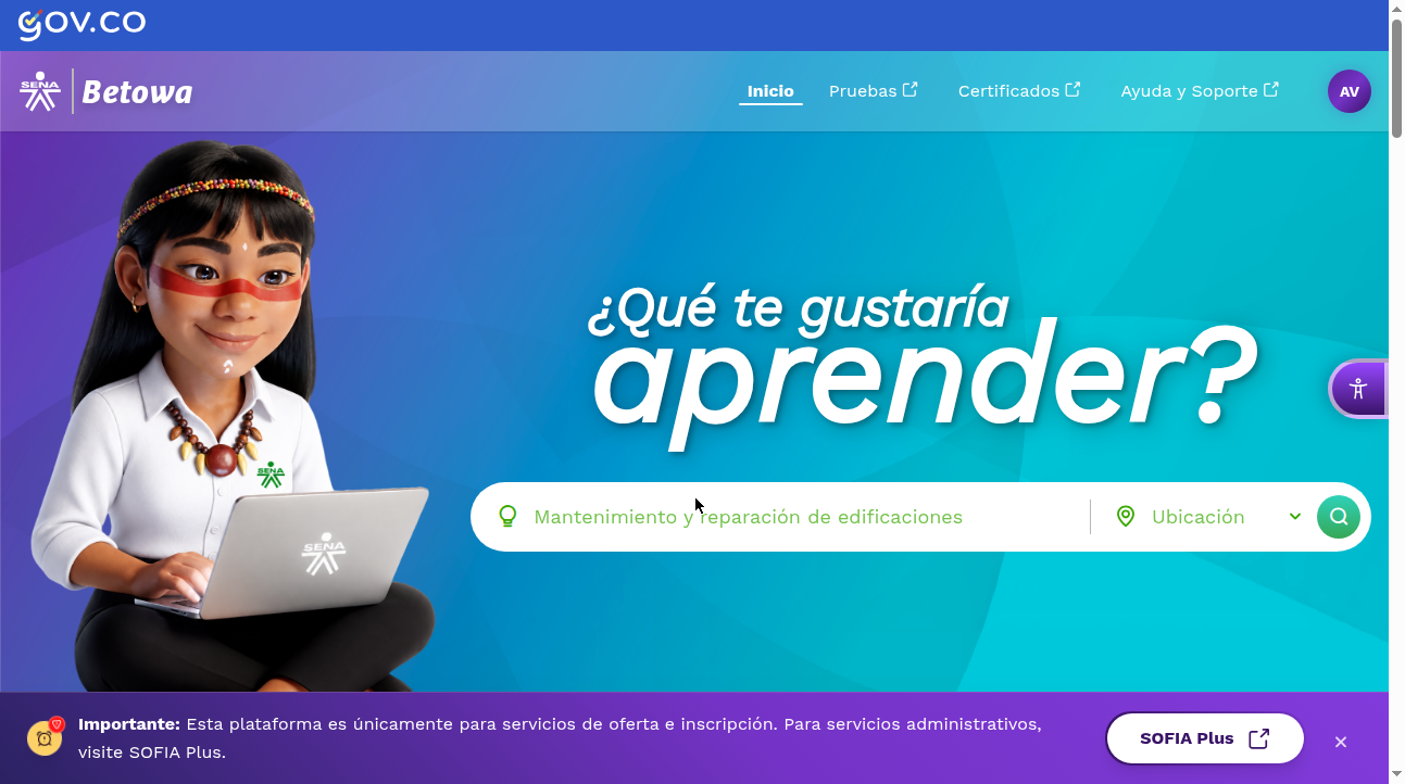 Panel principal de Betowa, la nueva plataforma del SENA