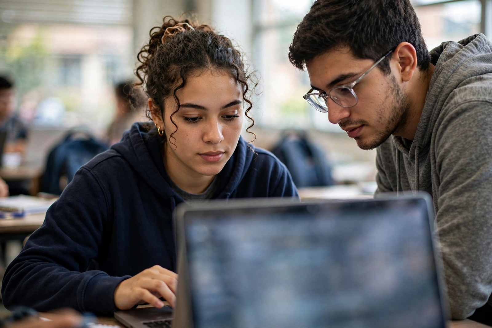 Aprendiz programando en un computador portátil