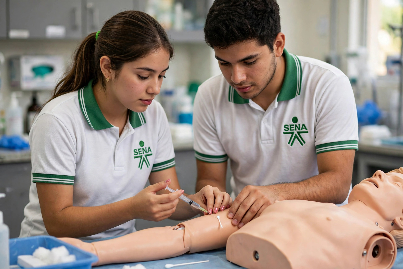 Aprendices organizando medicamentos en un servicio farmacéutico
