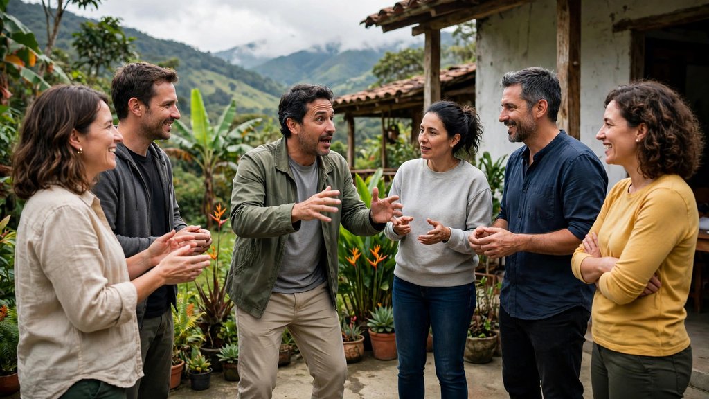 Formador liderando una actividad grupal con aprendices adultos