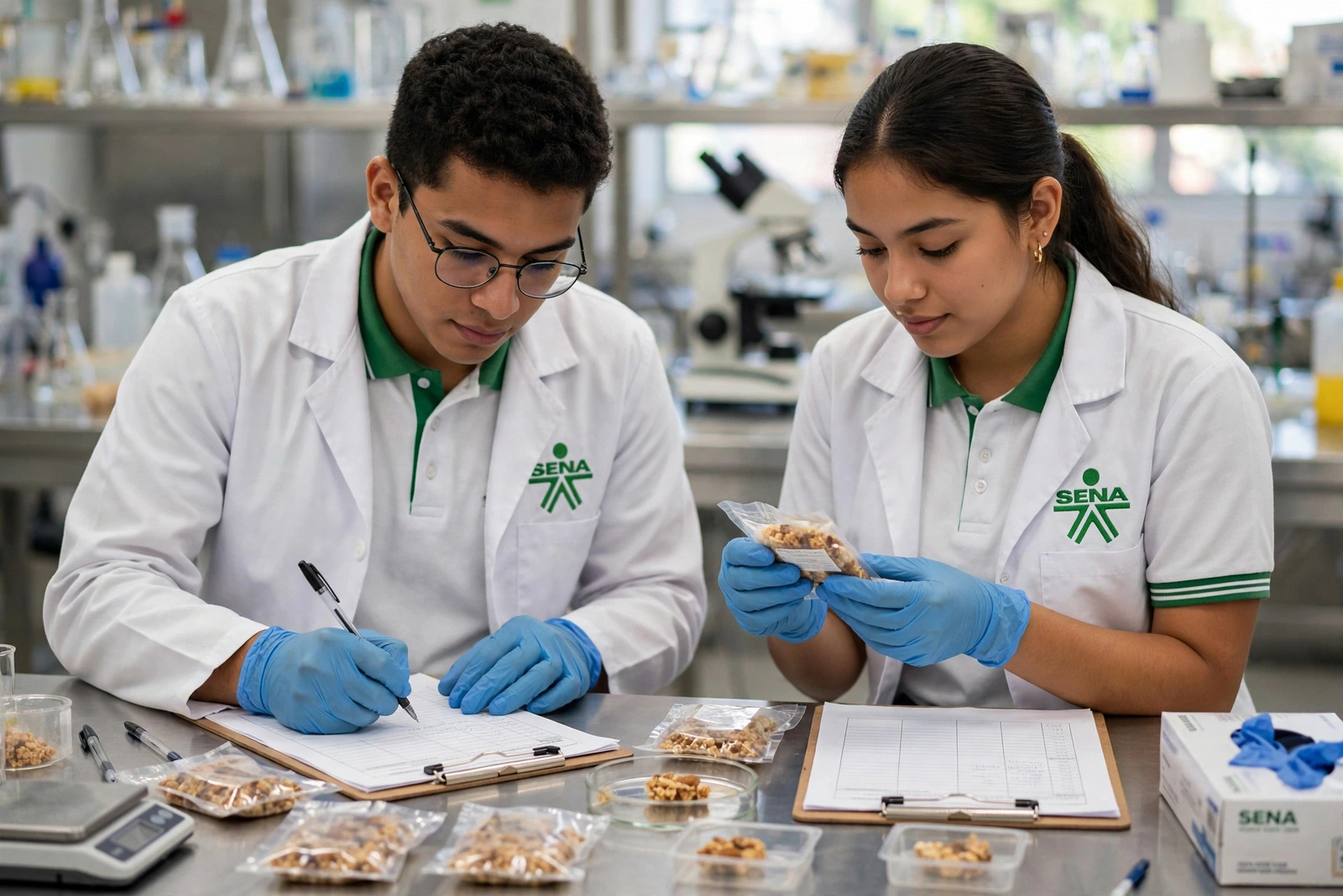 Aprendices del SENA trabajando en un laboratorio de ciencias