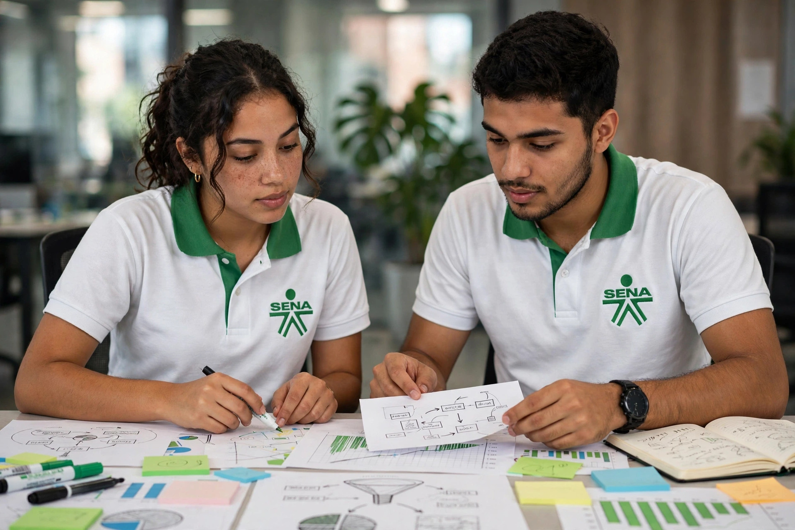 Aprendiz analizando tableros de datos comerciales en una oficina