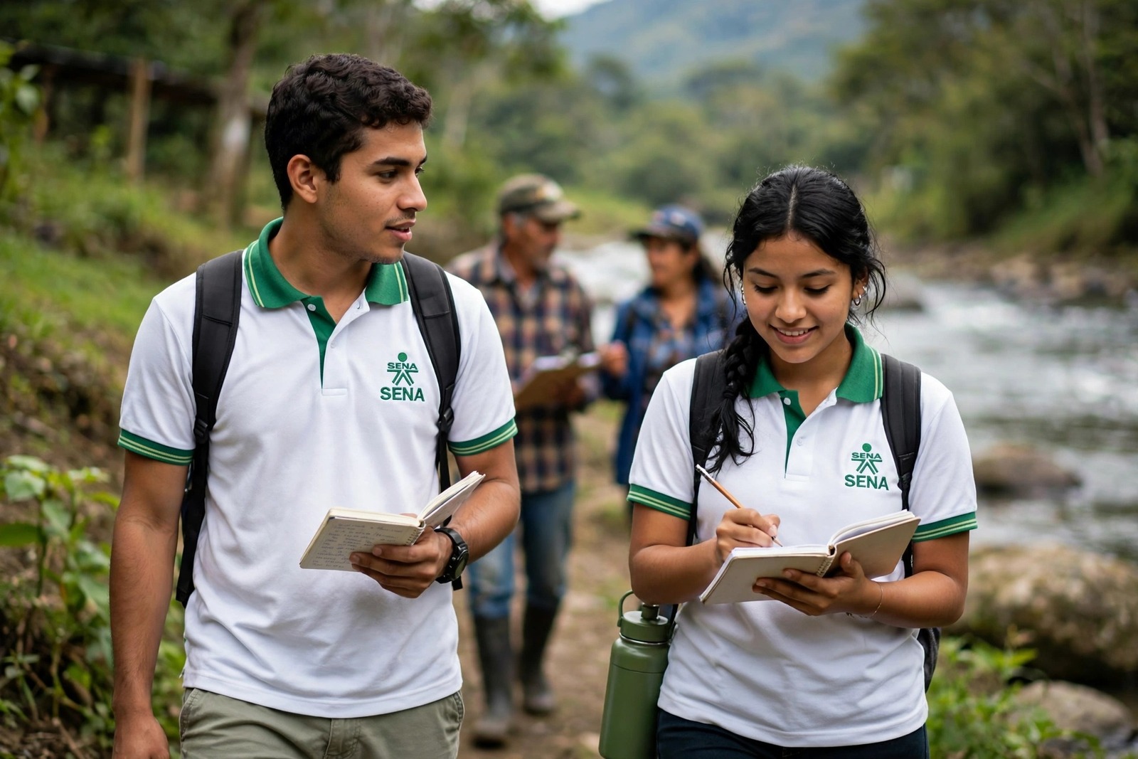 Aprendices del SENA registrando las condiciones ambientales de un territorio durante un recorrido con la comunidad