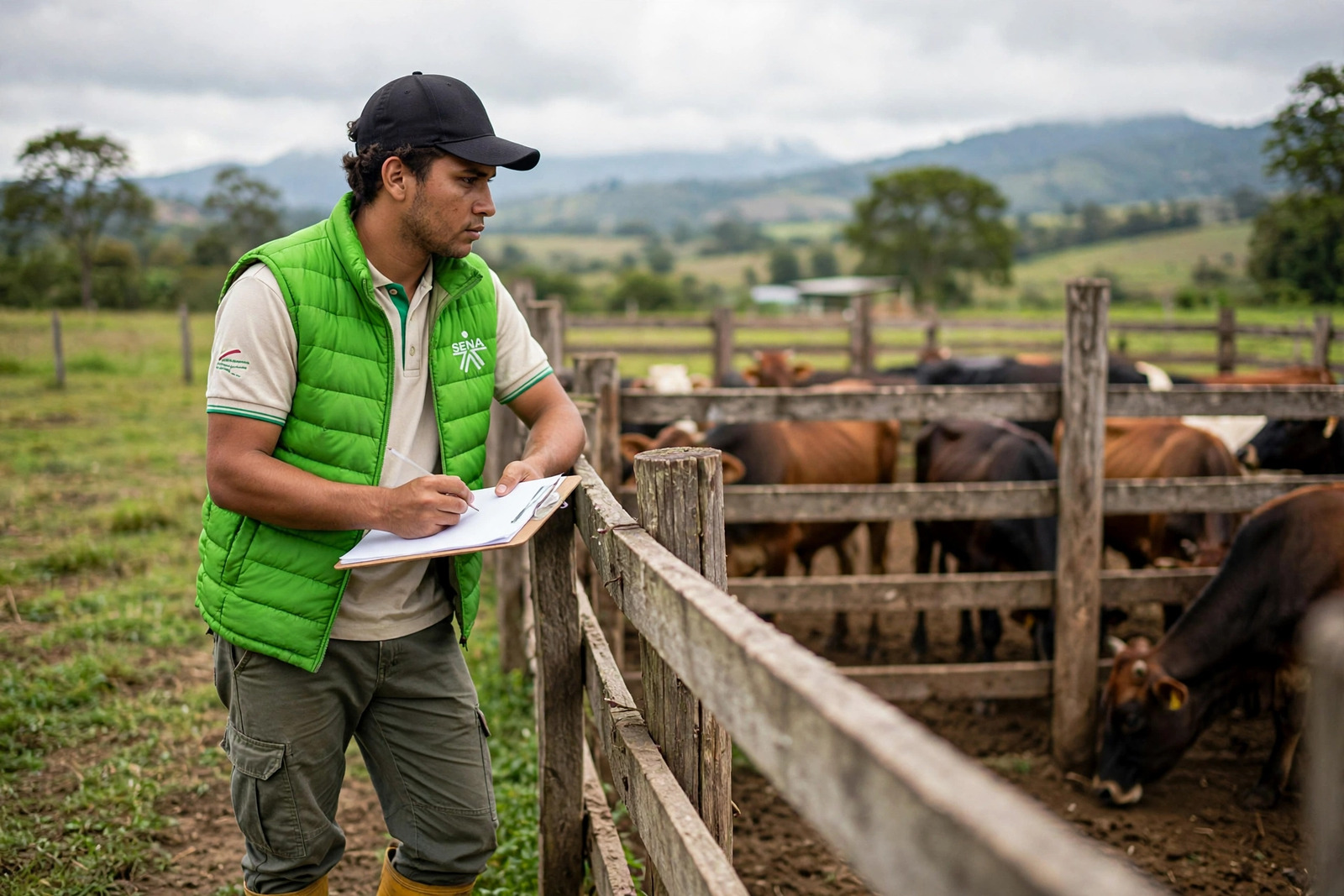 Aprendiz SENA haciendo seguimiento a un proyecto pecuario