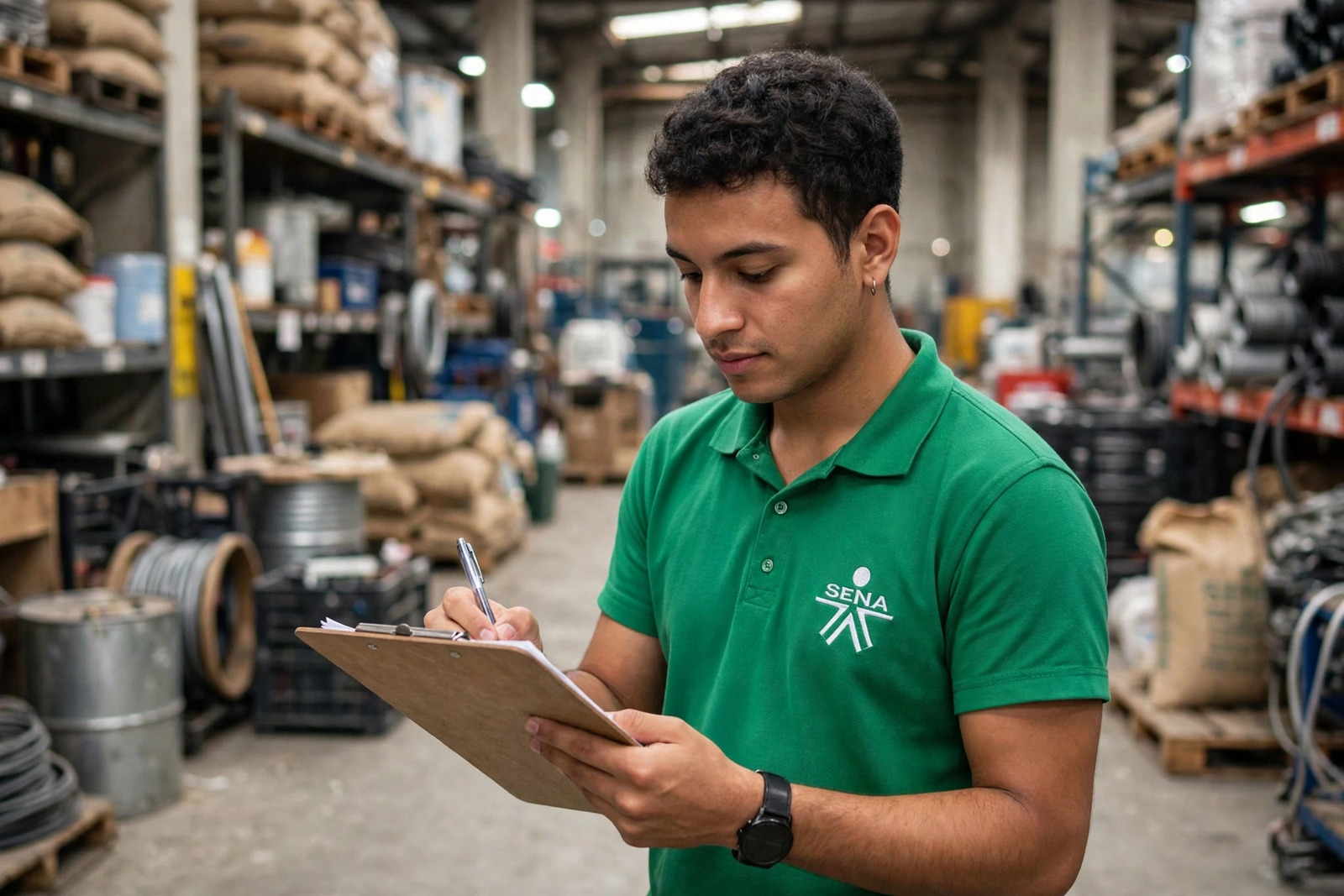 Aprendiz SENA gestionando recursos de una planta de producción